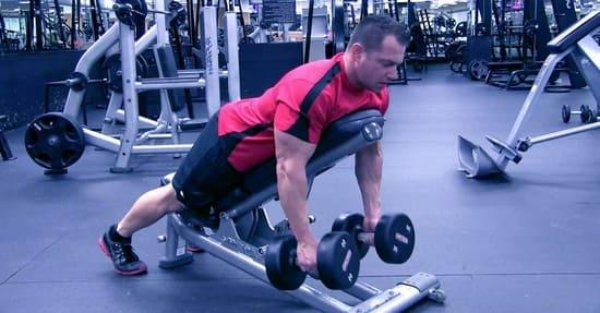 Сгибание рук с гантелями лежа на животе на наклонной скамье хватом Молоток